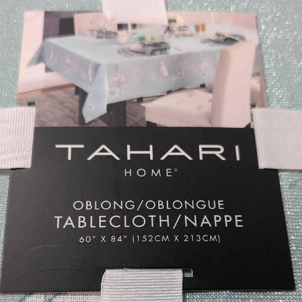 Tahari Home Shimmery Light Blue Easter Tablecloth